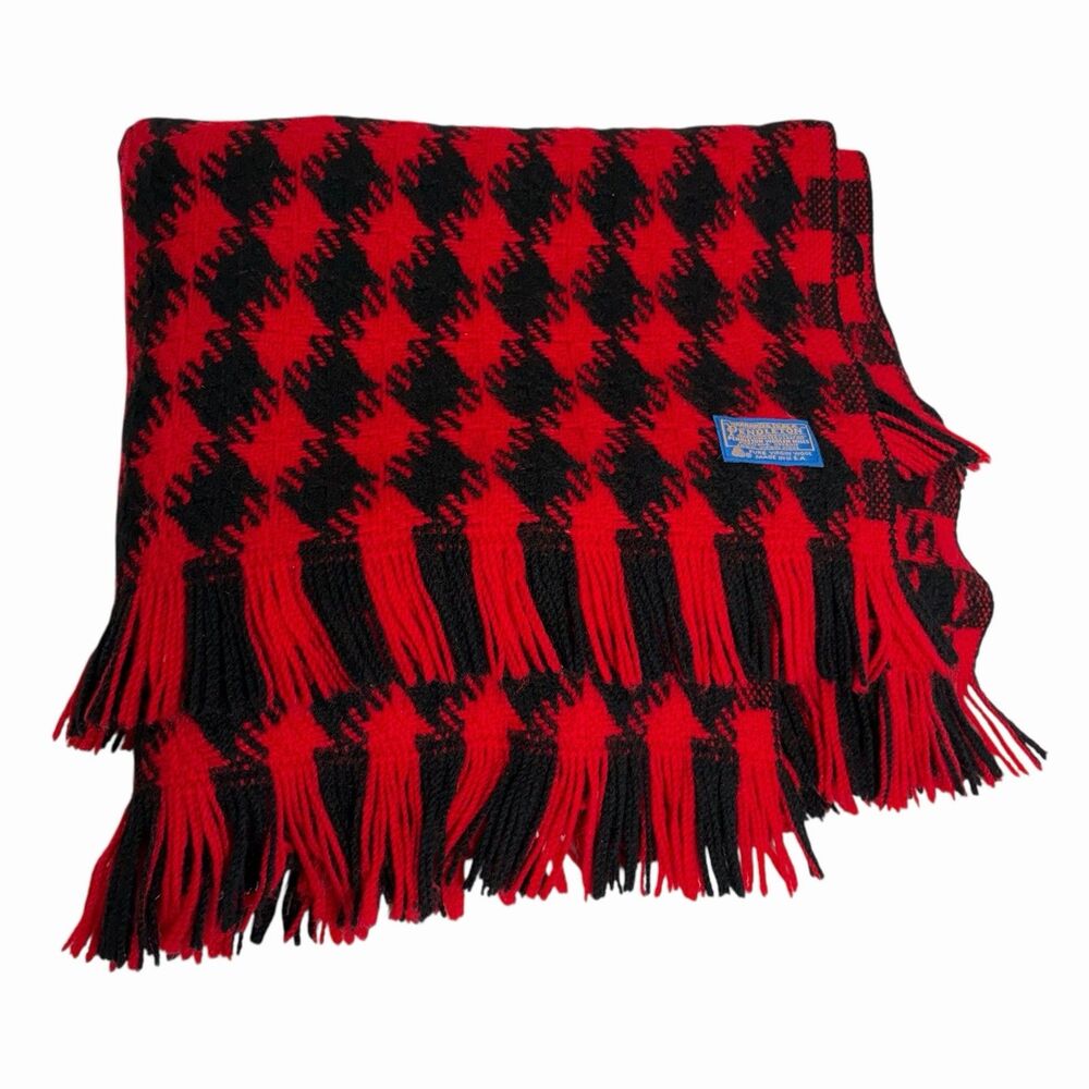 Pendleton Wool Blanket Red Black Check Pattern Fringe Large Throw 61”x68” - Picture 11 of 11